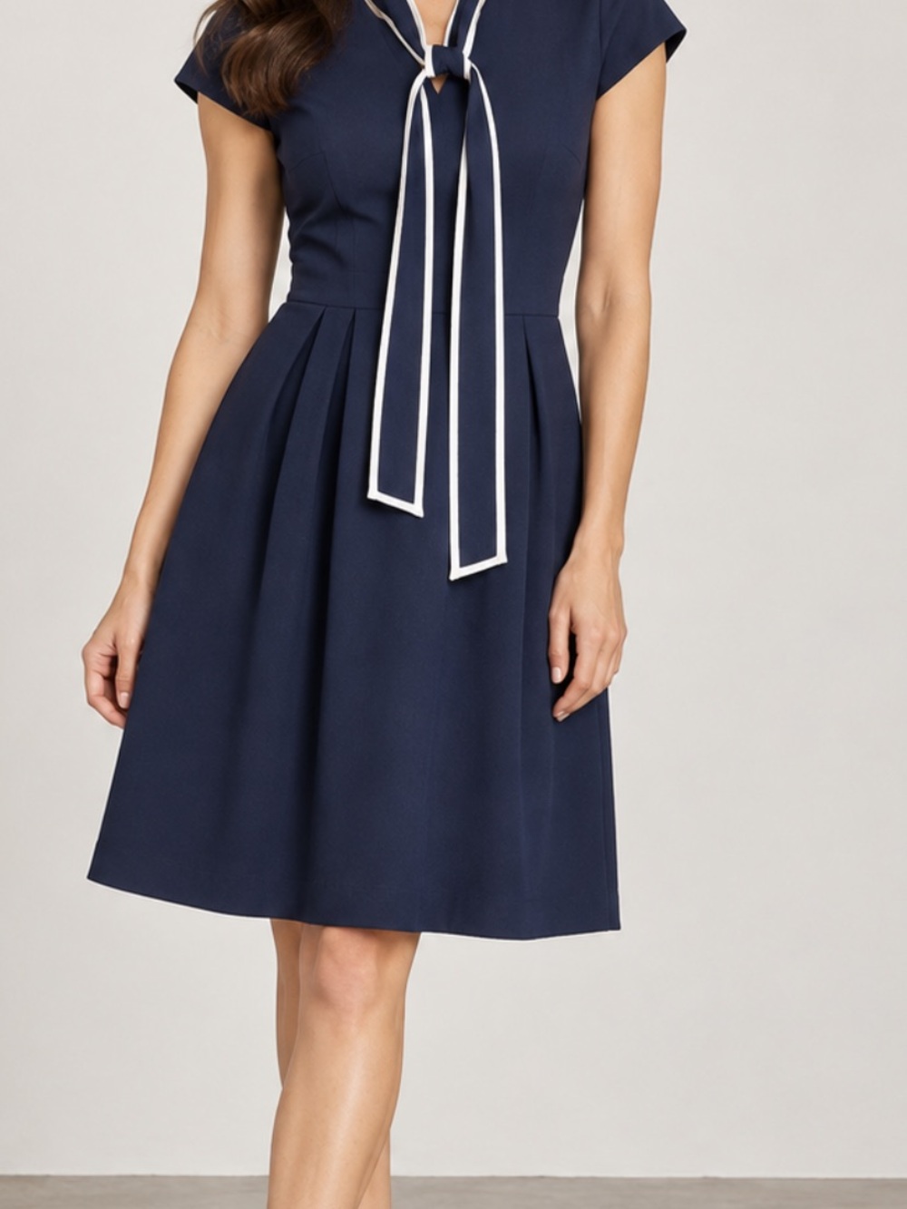 J. Crew Navy Dress with White-Trim Tie Neck